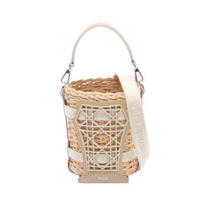 サハラ 2WAY かごバッグ ハンドバッグ ラタン レザー ベージュ クリスチャンディオール