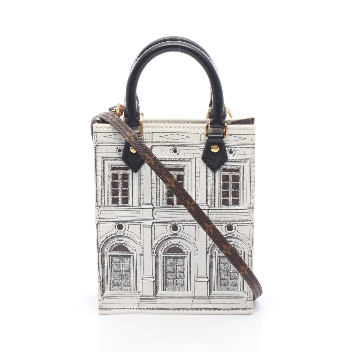 LOUIS VUITTON × FORNASETTI プティット サックプラ モノグラム 2WAY ハンドバッグ PVC レザー ホワイト ブラウン ブラック ルイヴィトン