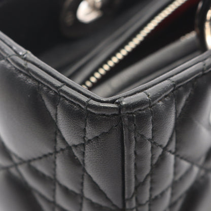 LADY DIOR レディディオール カナージュ 2WAY ハンドバッグ レザー ブラック クリスチャンディオール