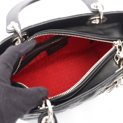 LADY DIOR レディディオール カナージュ 2WAY ハンドバッグ レザー ブラック クリスチャンディオール