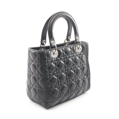 LADY DIOR レディディオール カナージュ 2WAY ハンドバッグ レザー ブラック クリスチャンディオール