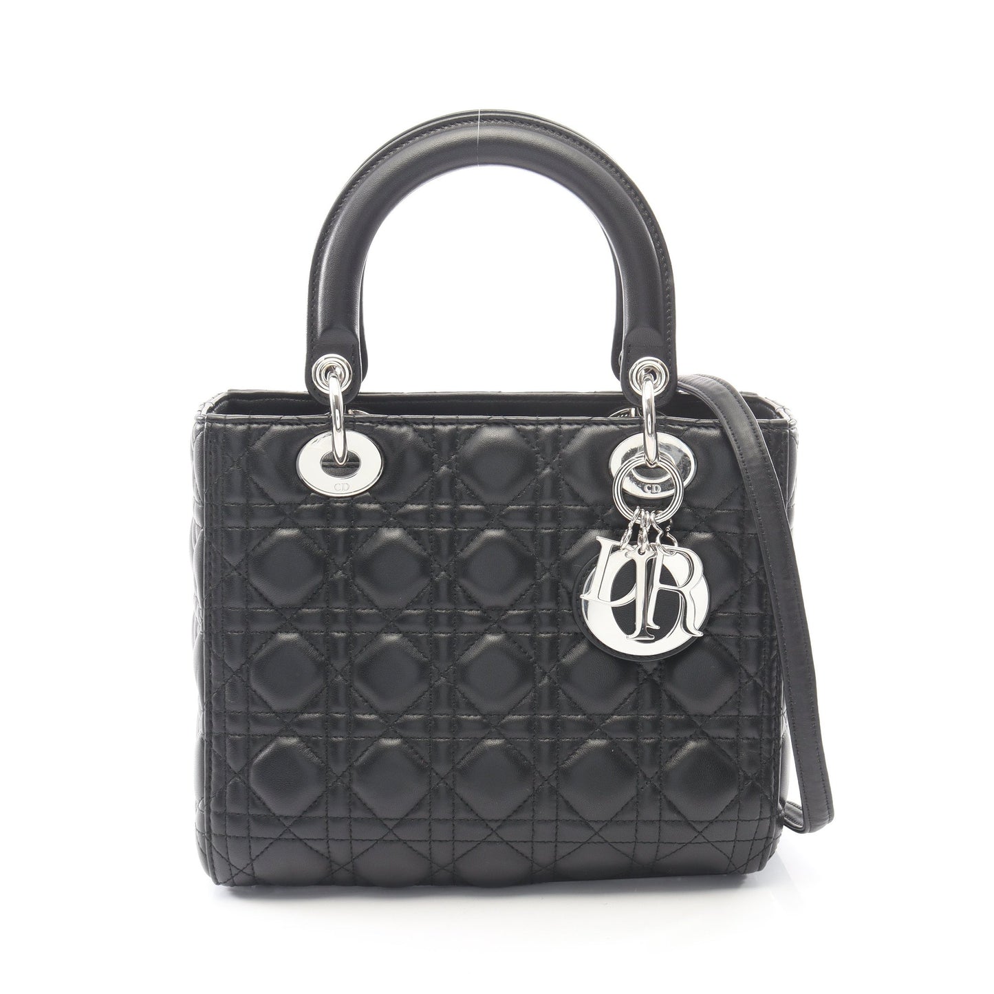 LADY DIOR レディディオール カナージュ 2WAY ハンドバッグ レザー ブラック クリスチャンディオール