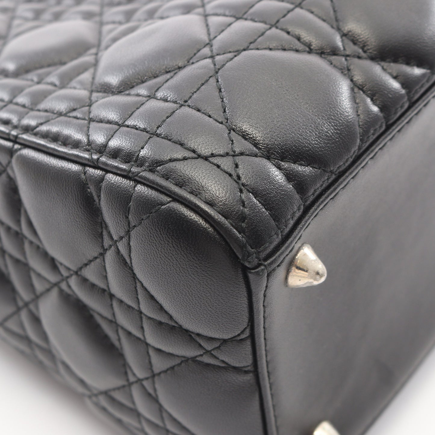 LADY DIOR レディディオール カナージュ 2WAY ハンドバッグ レザー ブラック クリスチャンディオール