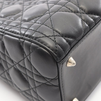 LADY DIOR レディディオール カナージュ 2WAY ハンドバッグ レザー ブラック クリスチャンディオール