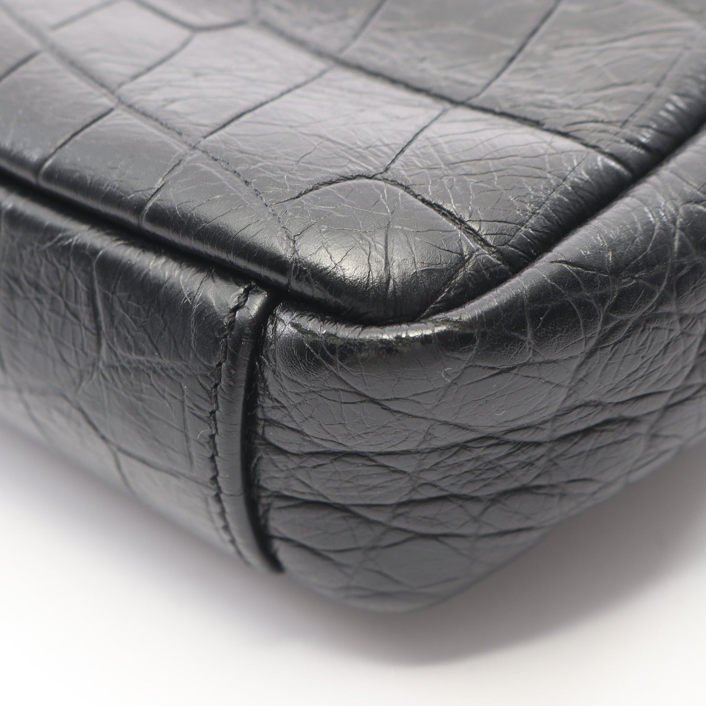 モノグラム エンベロープ ミニ クロコ型押し チェーンショルダーバッグ レザー ブラック サンローランパリ