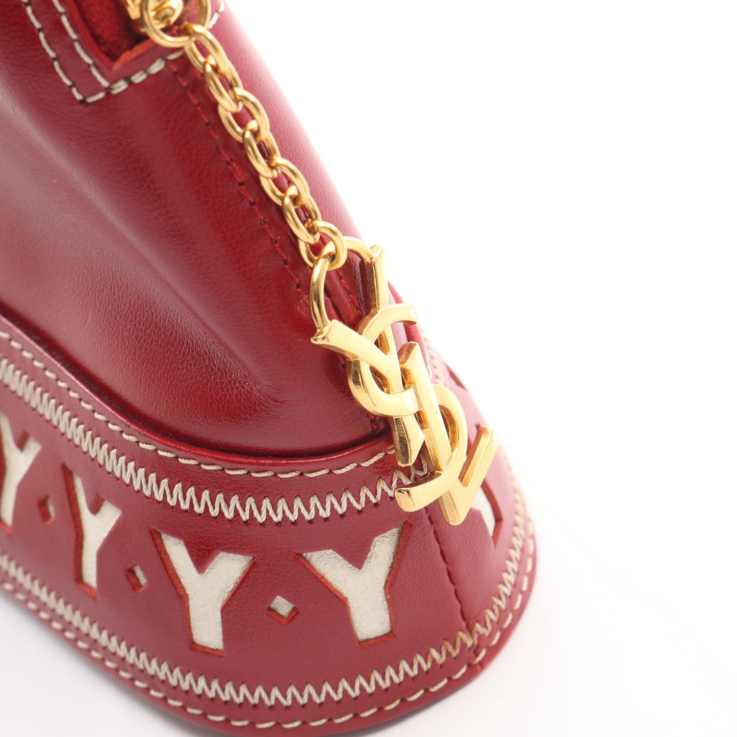 Yカットアウト 2WAY ハンドバッグ レザー レッド イヴサンローラン