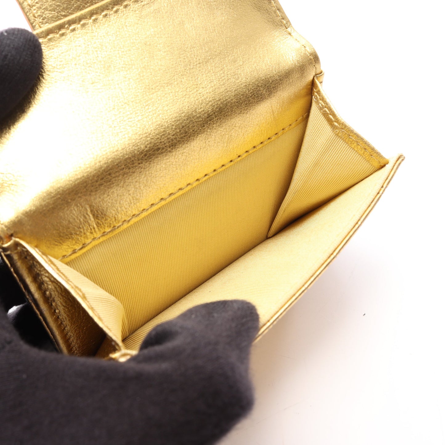 クロコ型押し 三つ折り財布 レザー ゴールド ゴールド金具 シャネル
