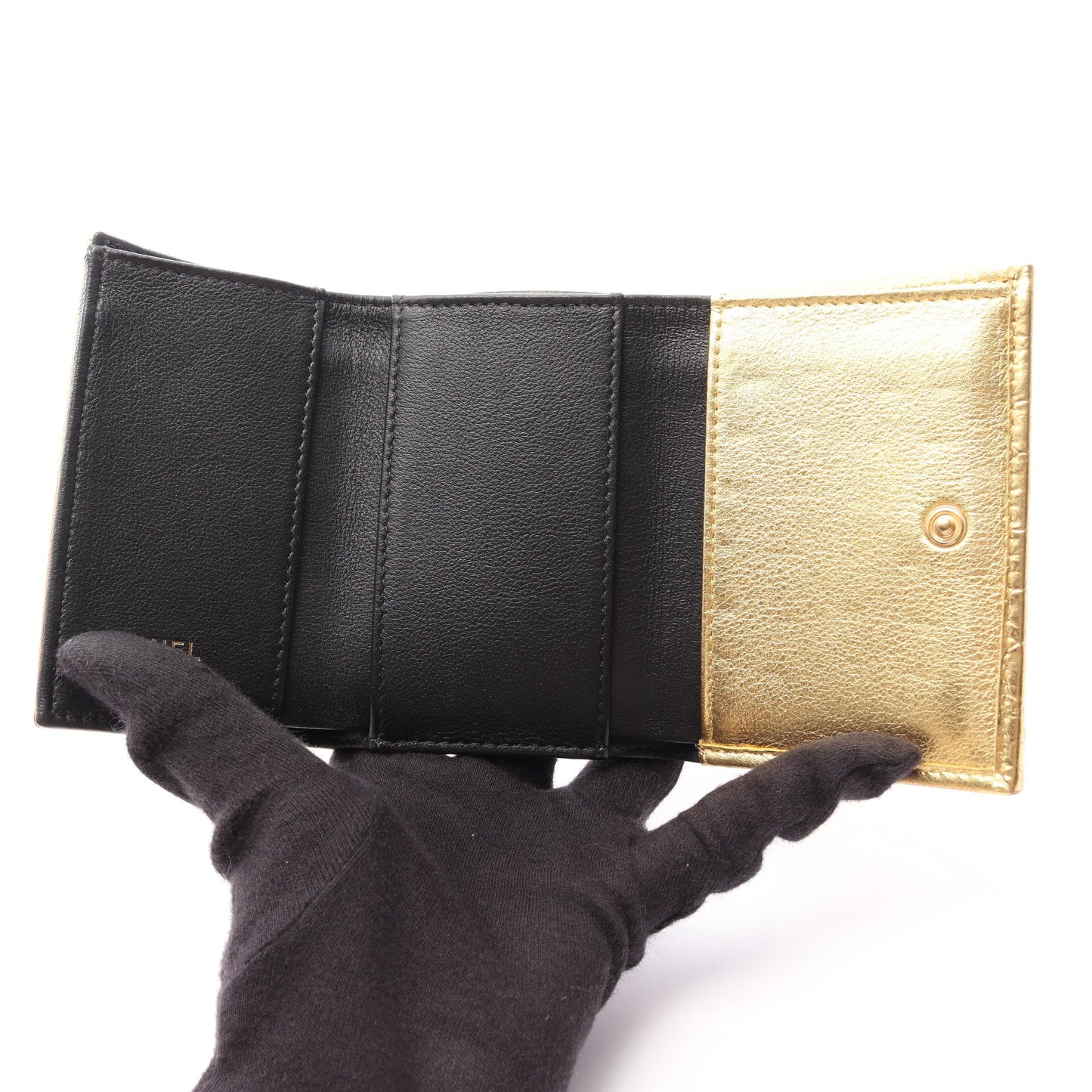 クロコ型押し 三つ折り財布 レザー ゴールド ゴールド金具 シャネル