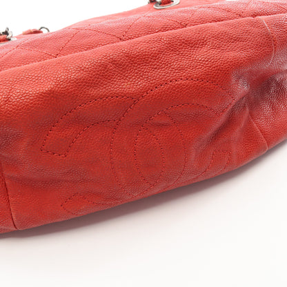 マトラッセ チェーンショルダーバッグ チェーントートバッグ キャビアスキン レッド シルバー金具 シャネル