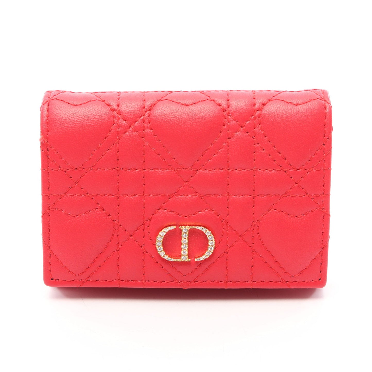 Dior Caro Glycine ハートカナージュ コインケース 二つ折り長財布 レザー レッド クリスチャンディオール