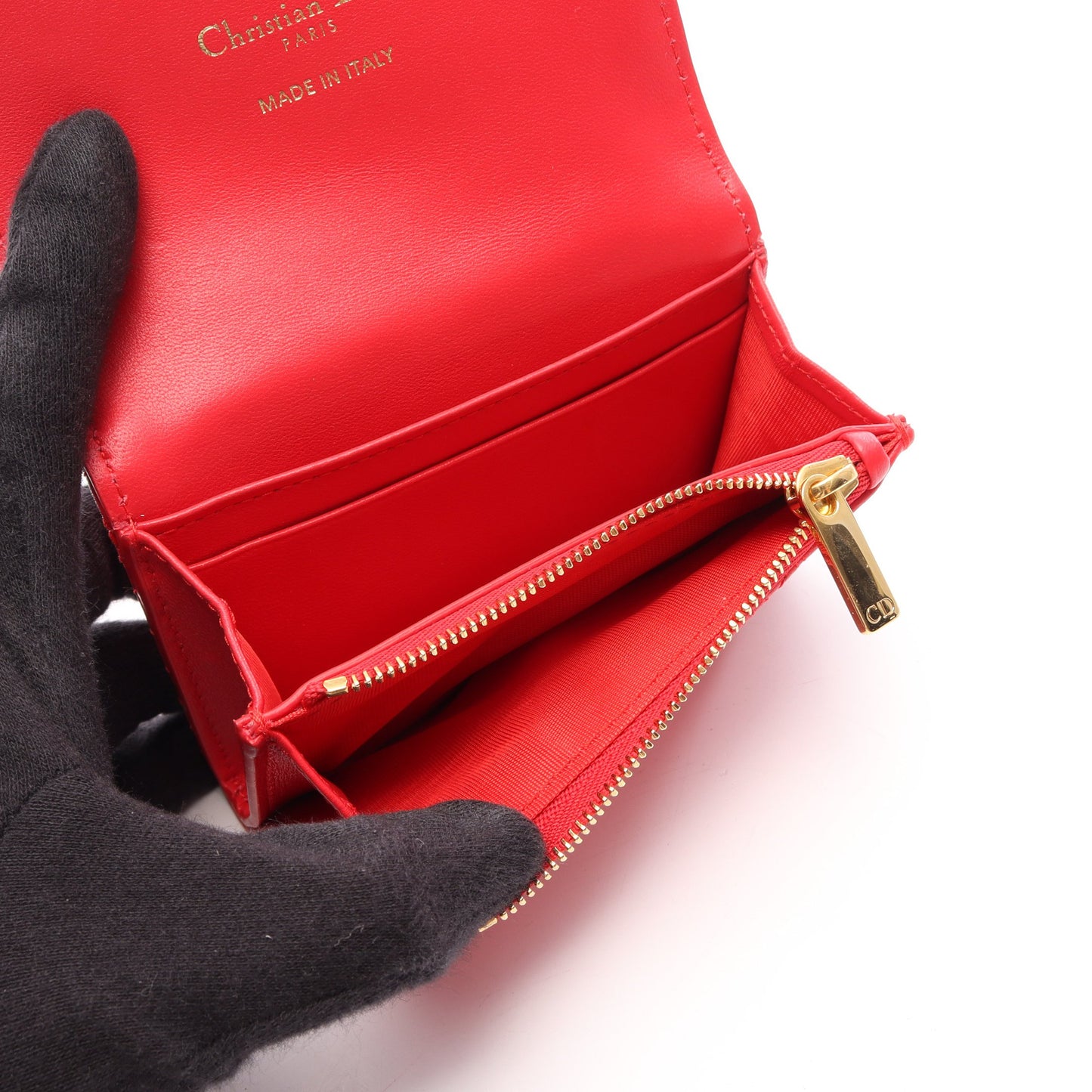 Dior Caro Glycine ハートカナージュ コインケース 二つ折り長財布 レザー レッド クリスチャンディオール