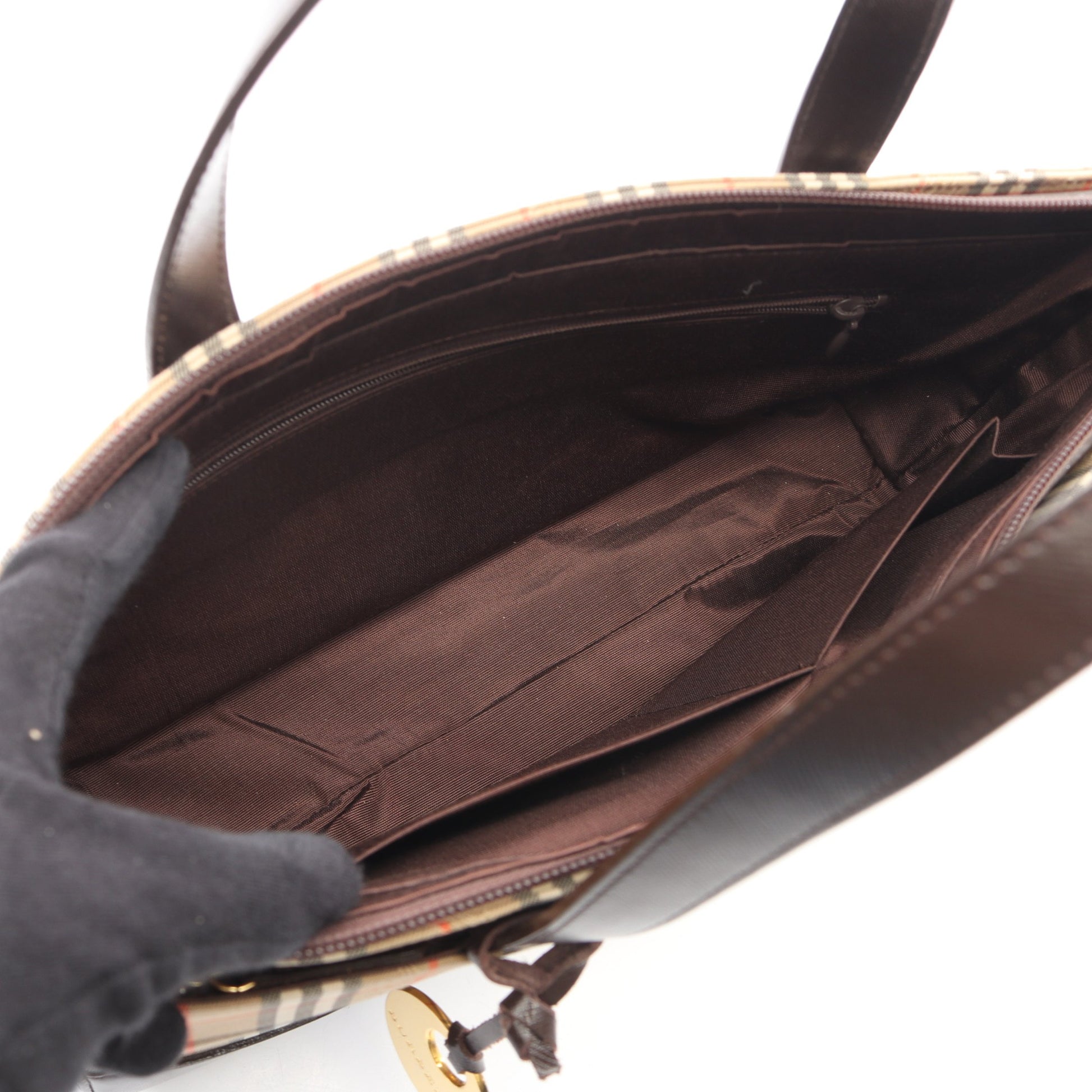 ノバチェック ハンドバッグ トートバッグ キャンバス レザー ベージュ ダークブラウン バーバリー バッグ BURBERRY