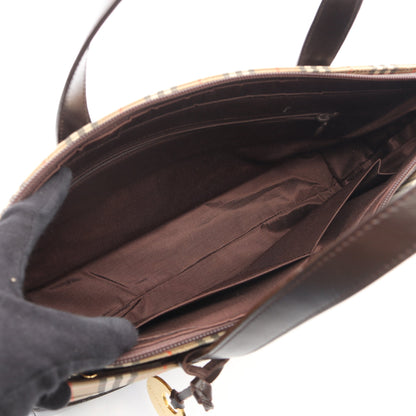ノバチェック ハンドバッグ トートバッグ キャンバス レザー ベージュ ダークブラウン バーバリー バッグ BURBERRY