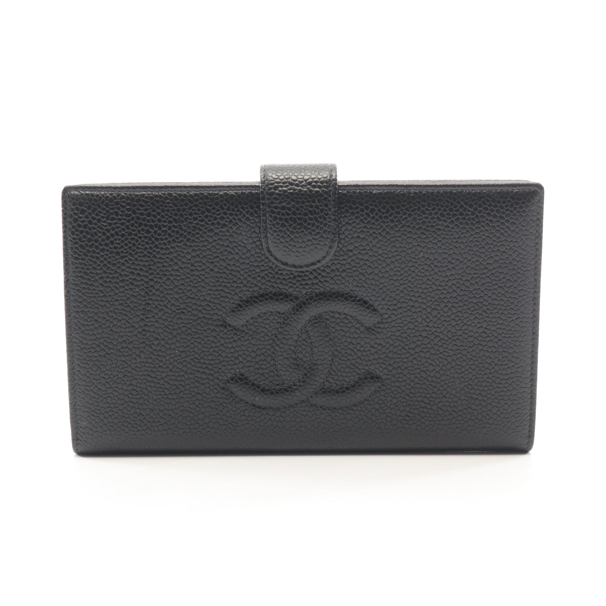 ココマーク 二つ折り長財布 キャビアスキン ブラック ゴールド金具 シャネル 財布・小物 CHANEL