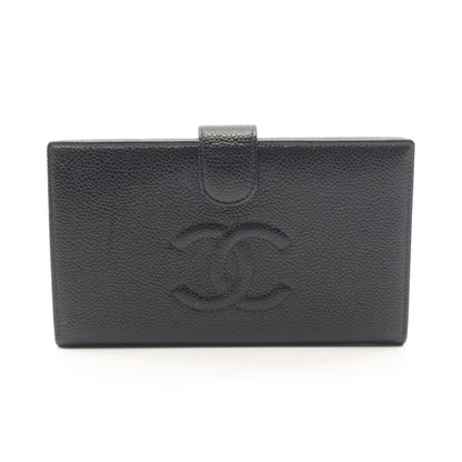 ココマーク 二つ折り長財布 キャビアスキン ブラック ゴールド金具 シャネル 財布・小物 CHANEL