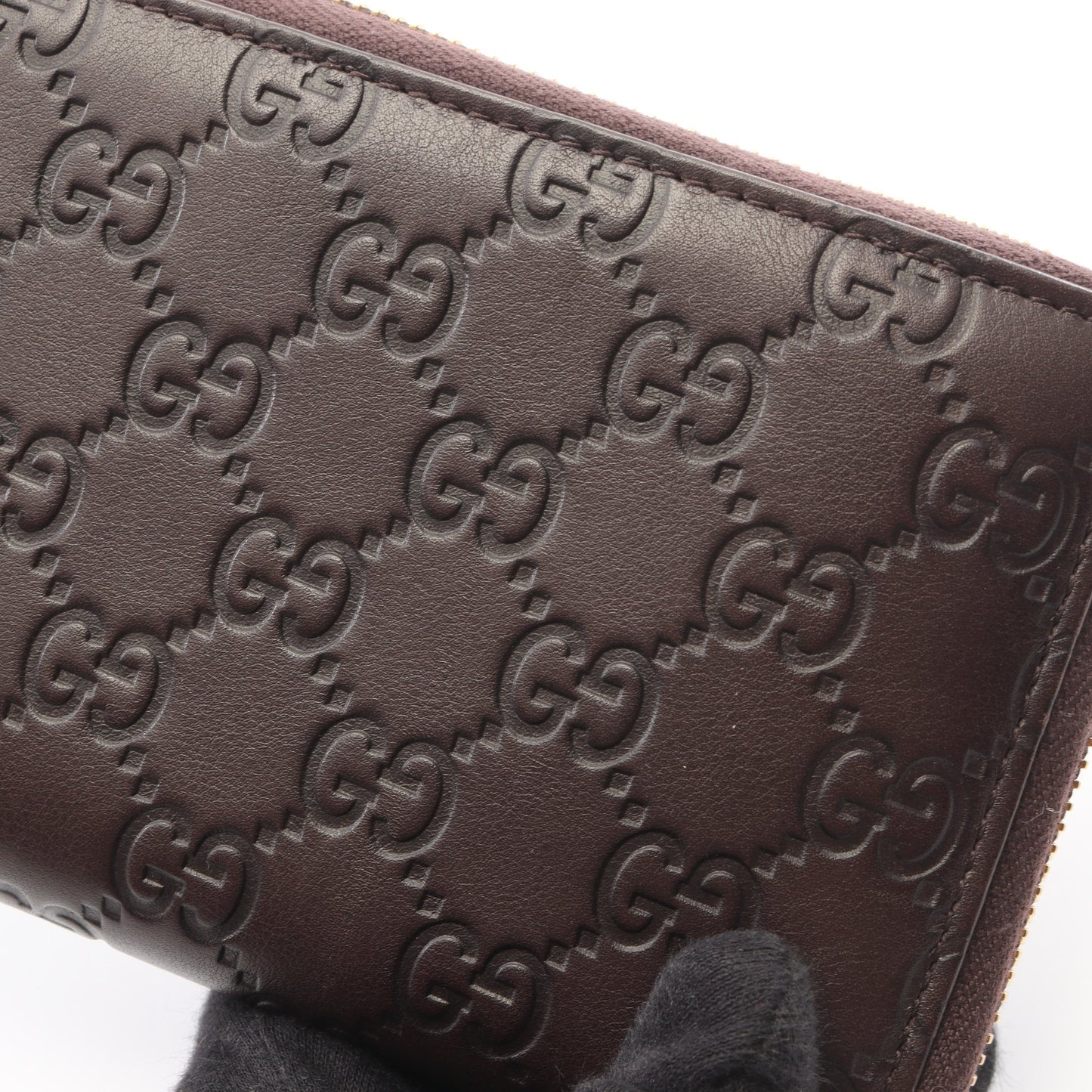 GGキャンバス ラウンドファスナー長財布 レザー ダークブラウン グッチ