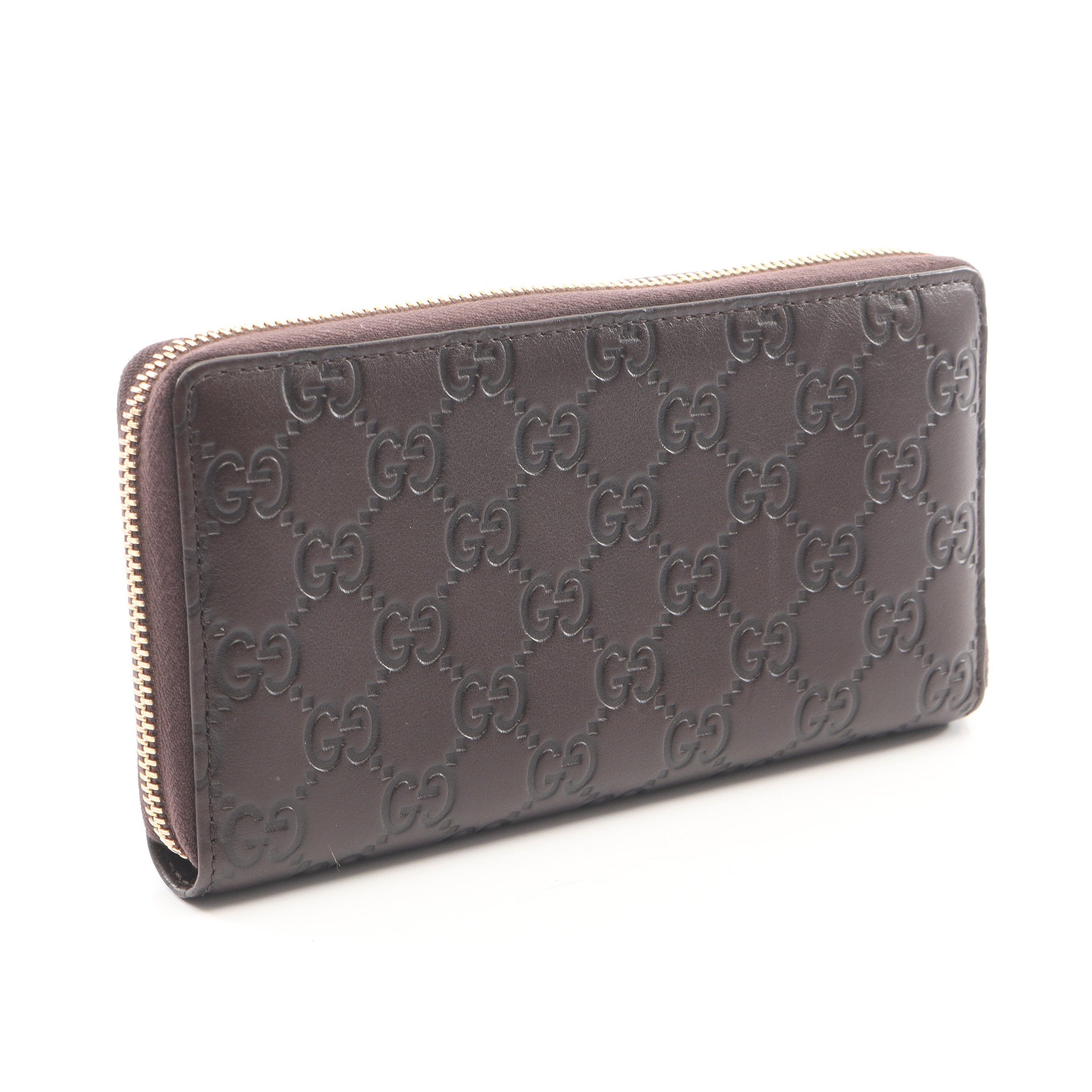 GUCCI GGキャンバス レザー ラウンドファスナー 長財布 ブラウン GGキャンバス ラウンドファスナー長財布 レザー ダークブラウン グッチ