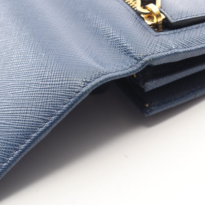 SAFFIANO METAL 二つ折り長財布 サフィアーノレザー ブルー プラダ