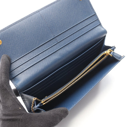 SAFFIANO METAL 二つ折り長財布 サフィアーノレザー ブルー プラダ
