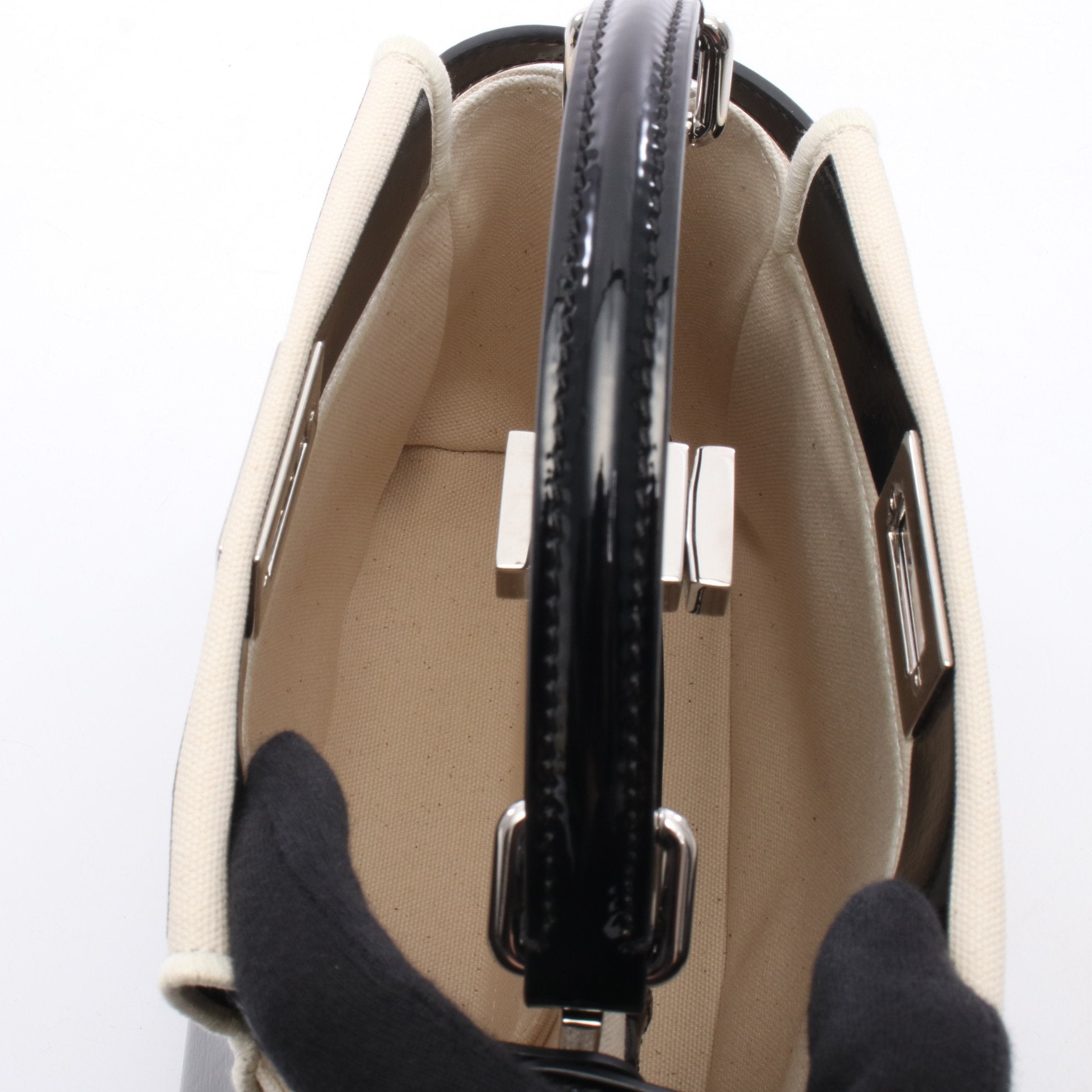 ミニピーカブー 2WAY ハンドバッグ エナメルレザー キャンバス