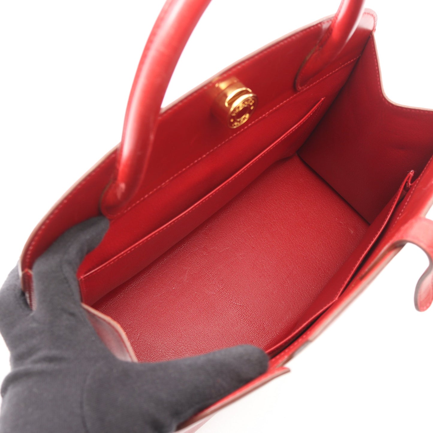 ダルヴィMM ルージュヴィフ ハンドバッグ ボックスカーフ レッド ゴールド金具 □A刻印 エルメス