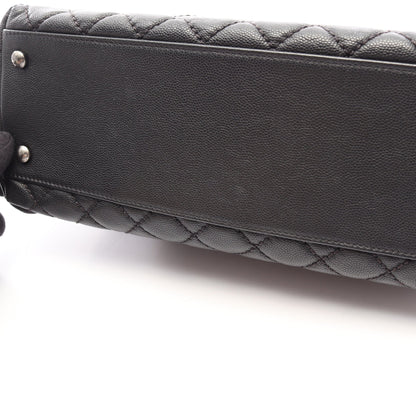 ココハンドル29 トップハンドル フラップ バッグ マトラッセ 2WAY ハンドバッグ キャビアスキン ブラック シルバー金具 シャネル
