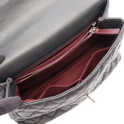 ココハンドル29 トップハンドル フラップ バッグ マトラッセ 2WAY ハンドバッグ キャビアスキン ブラック シルバー金具 シャネル