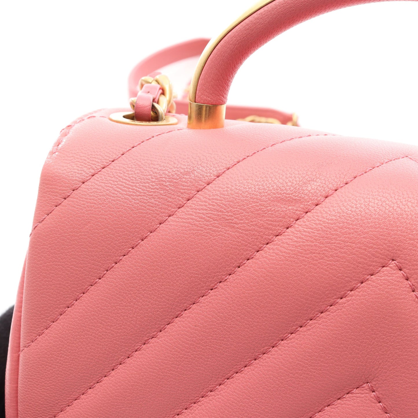 シェブロン Vステッチ トップハンドル 2WAY チェーンショルダーバッグ レザー ピンク ゴールド金具 シャネル バッグ CHANEL