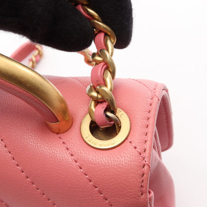シェブロン Vステッチ トップハンドル 2WAY チェーンショルダーバッグ レザー ピンク ゴールド金具 シャネル バッグ CHANEL