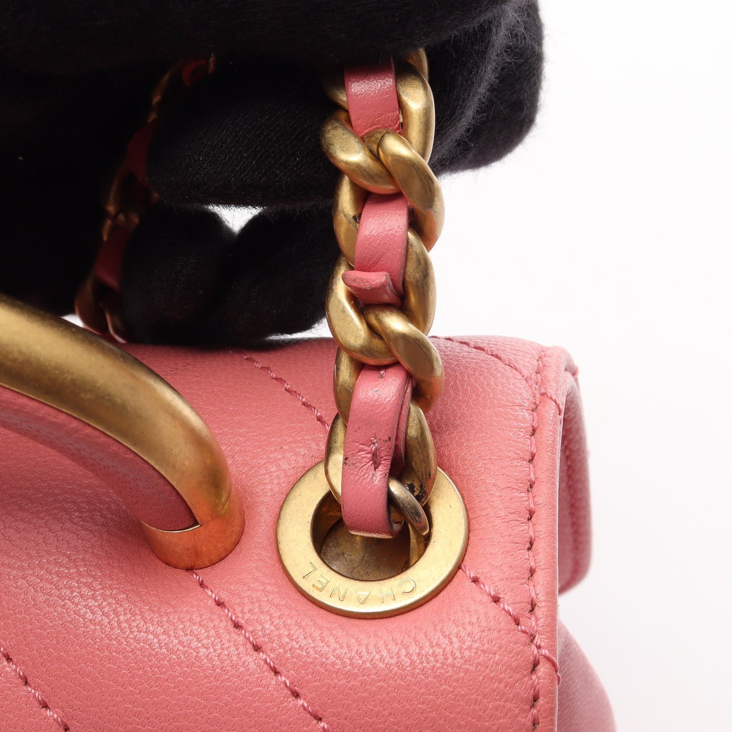 シェブロン Vステッチ トップハンドル 2WAY チェーンショルダーバッグ レザー ピンク ゴールド金具 シャネル バッグ CHANEL