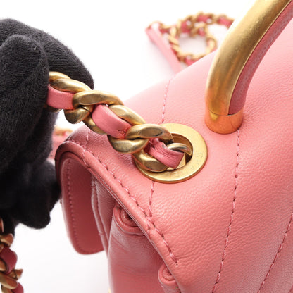シェブロン Vステッチ トップハンドル 2WAY チェーンショルダーバッグ レザー ピンク ゴールド金具 シャネル バッグ CHANEL