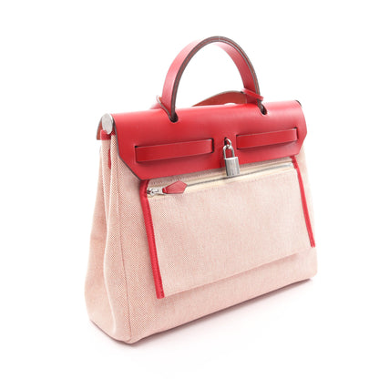 エールバッグジップPM ペガサスポップ ルージュピマン エクリュ 2WAY ハンドバッグ トワルアッシュ ヴァッシュハンター レッド シルバー金具 Y刻印 エルメス