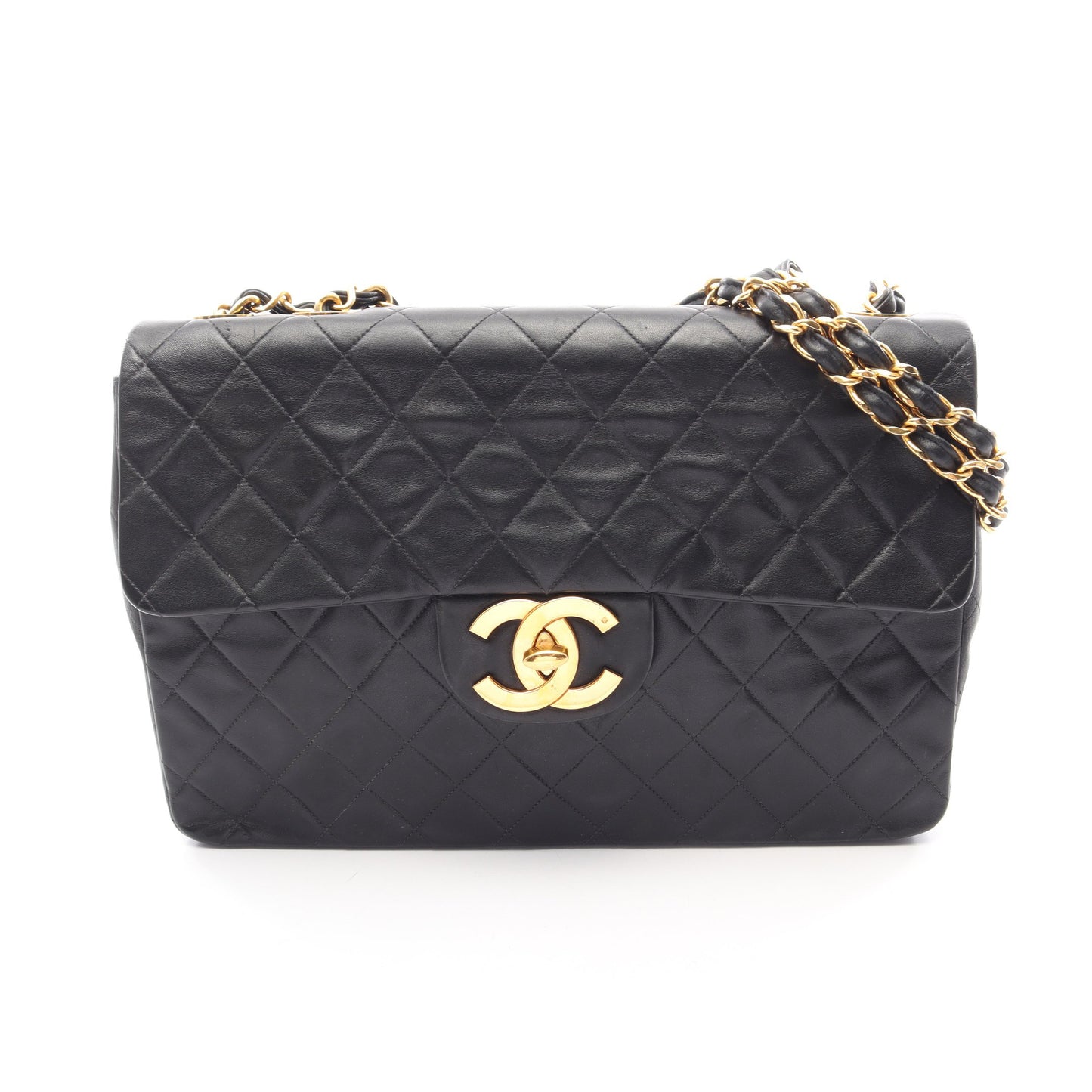 デカマトラッセ34 シングルフラップ Wチェーンショルダーバッグ ラムスキン ブラック ゴールド金具 シャネル バッグ CHANEL