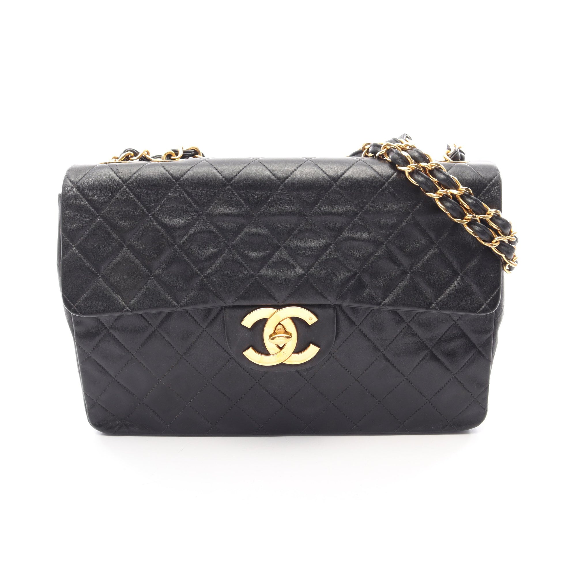 デカマトラッセ34 シングルフラップ Wチェーンショルダーバッグ ラムスキン ブラック ゴールド金具 シャネル バッグ CHANEL