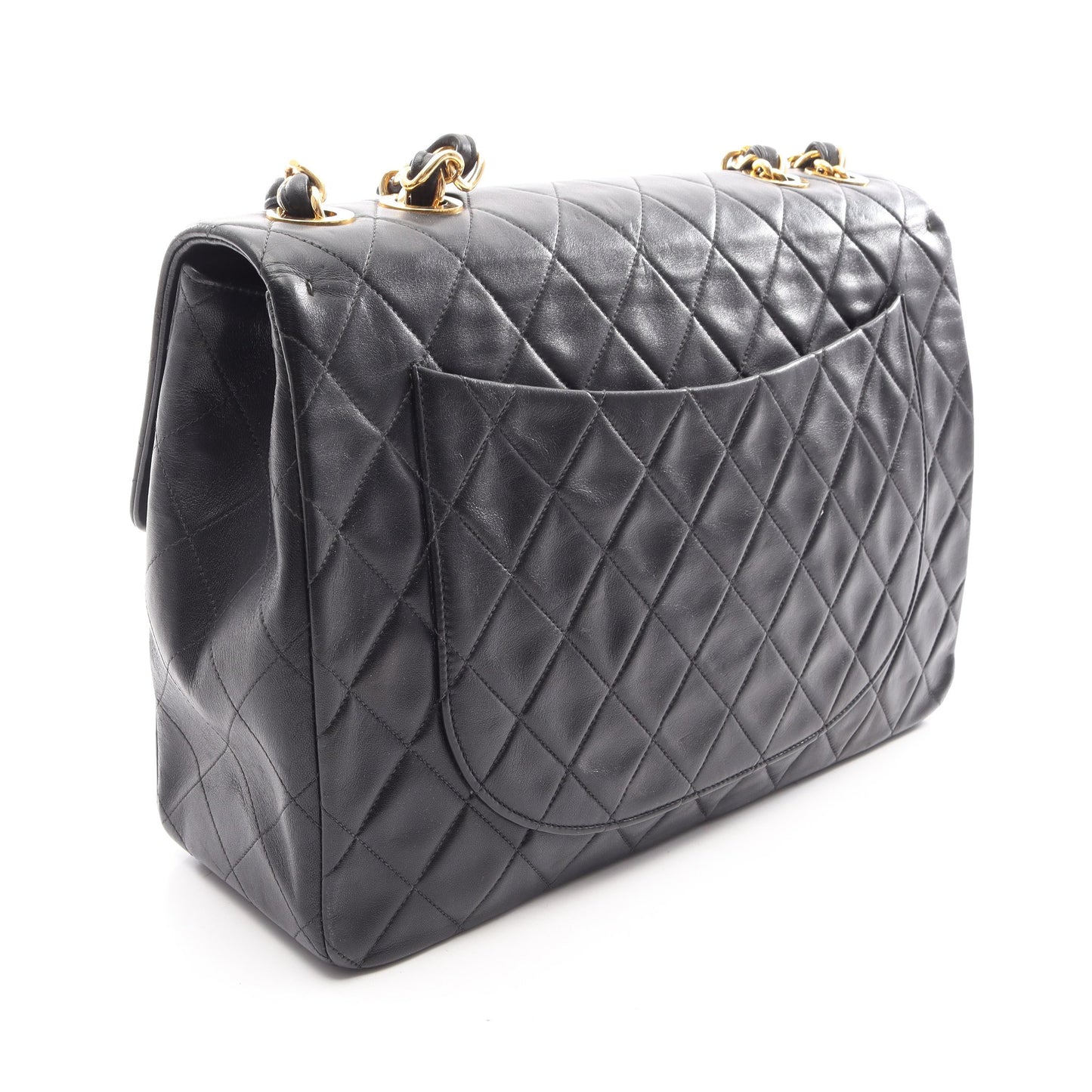 デカマトラッセ34 シングルフラップ Wチェーンショルダーバッグ ラムスキン ブラック ゴールド金具 シャネル バッグ CHANEL