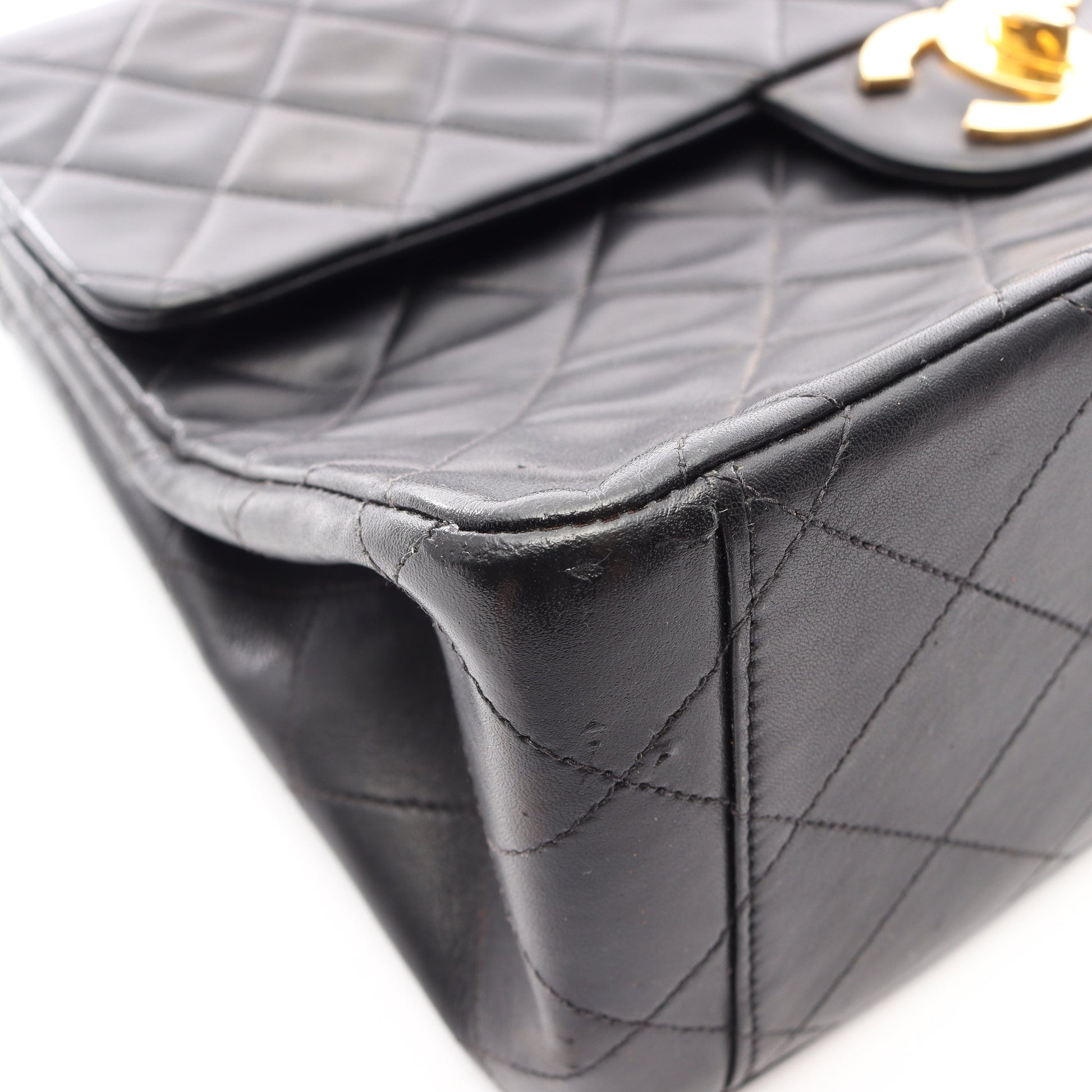 デカマトラッセ34 シングルフラップ Wチェーンショルダーバッグ ラムスキン ブラック ゴールド金具 シャネル バッグ CHANEL