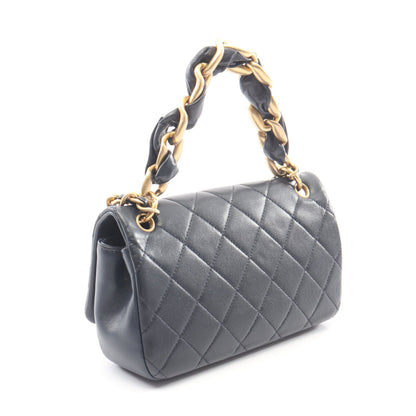 マトラッセ 2WAY チェーンショルダーバッグ ラムスキン ネイビー ゴールド金具 シャネル