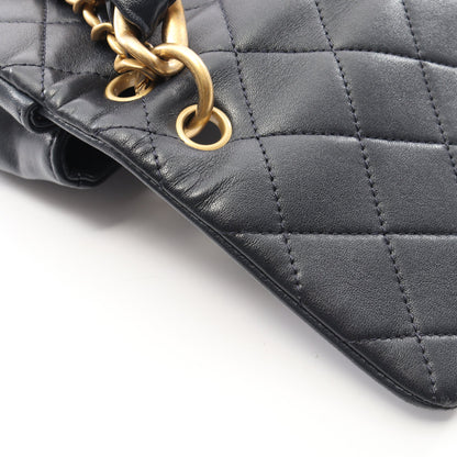 マトラッセ 2WAY チェーンショルダーバッグ ラムスキン ネイビー ゴールド金具 シャネル