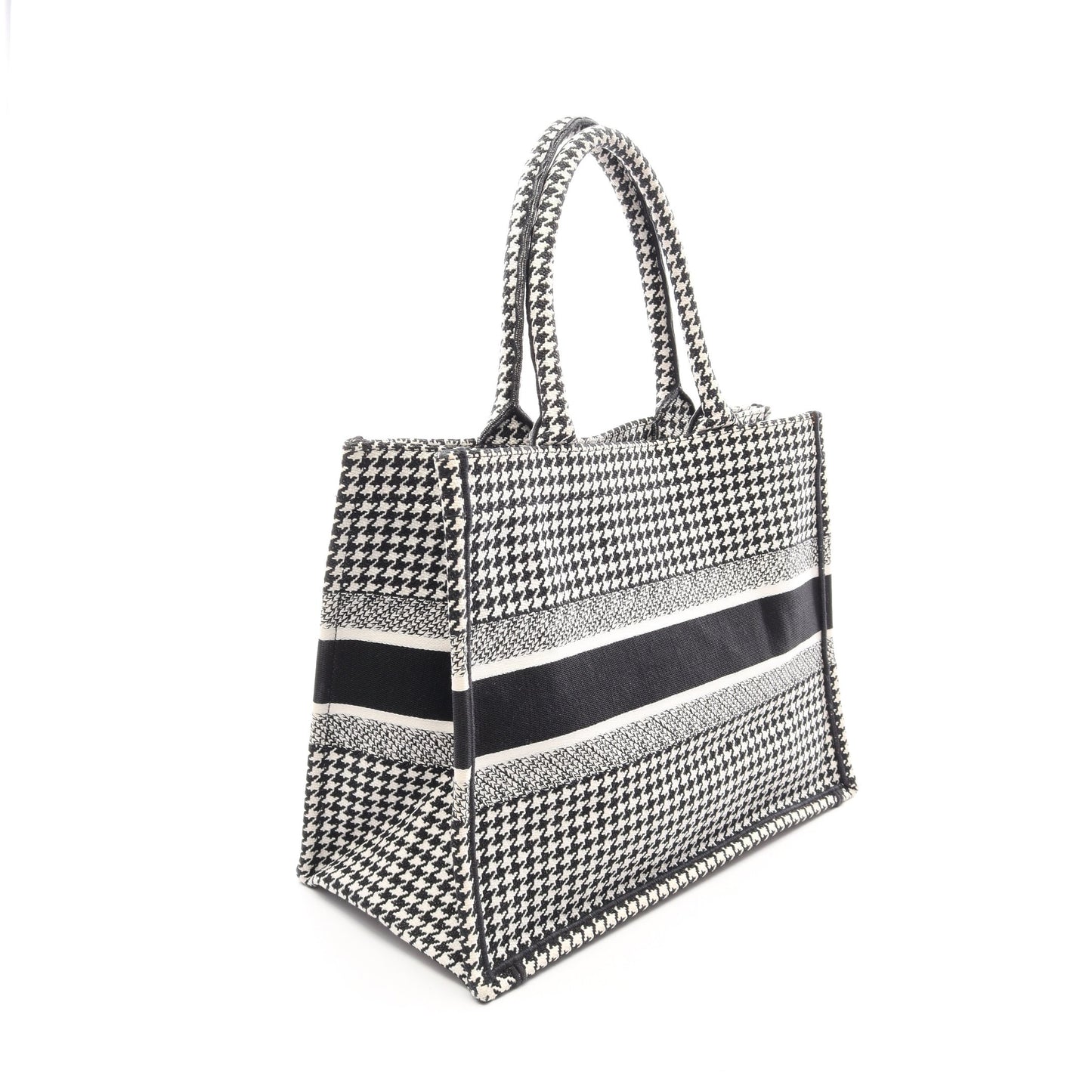 BOOK TOTE ブックトート ミディアム 千鳥格子 ハンドバッグ トートバッグ キャンバス ホワイト ブラック クリスチャンディオール