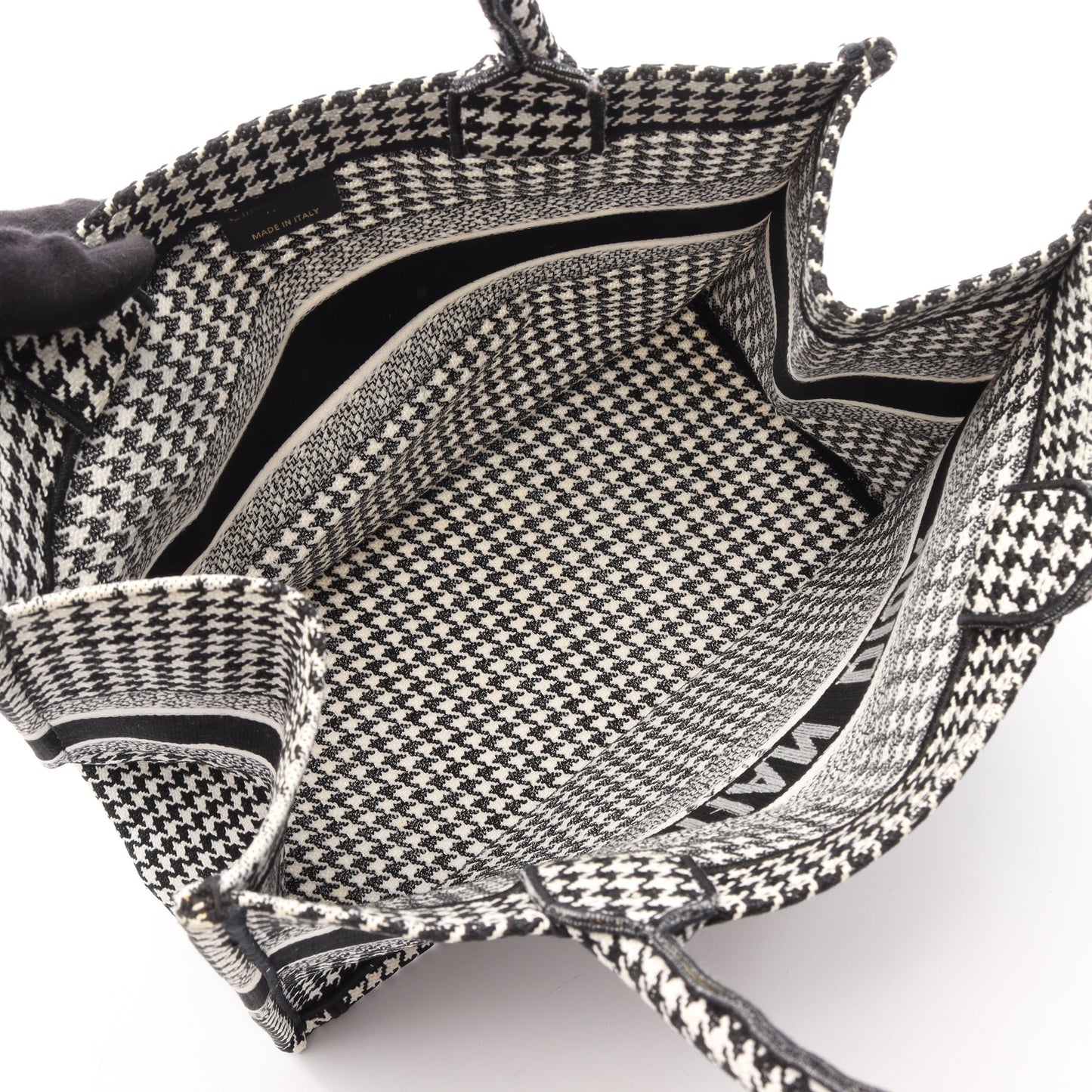BOOK TOTE ブックトート ミディアム 千鳥格子 ハンドバッグ トートバッグ キャンバス ホワイト ブラック クリスチャンディオール