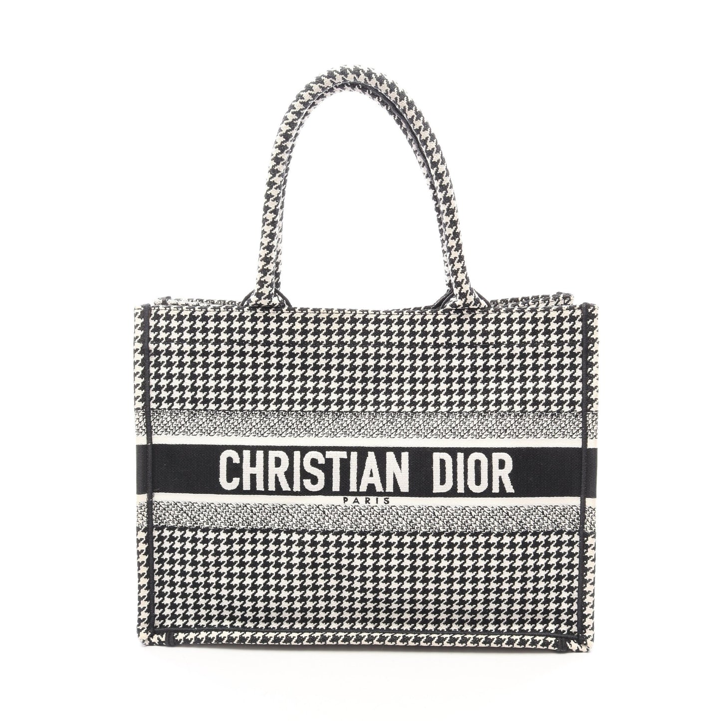 BOOK TOTE ブックトート ミディアム 千鳥格子 ハンドバッグ トートバッグ キャンバス ホワイト ブラック クリスチャンディオール