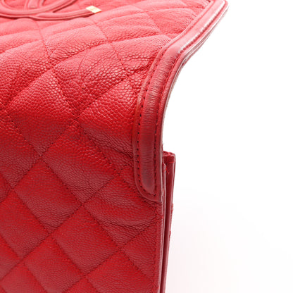 CCフィリグリー マトラッセ チェーンウォレット キャビアスキン レッド ゴールド金具 シャネル