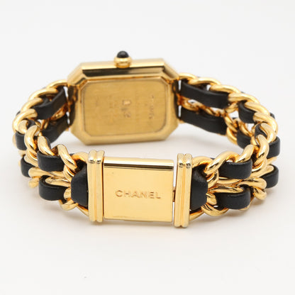 プルミエール S レディース 腕時計 クオーツ GP（ゴールドメッキ） レザー ブラック シャネル 時計 CHANEL
