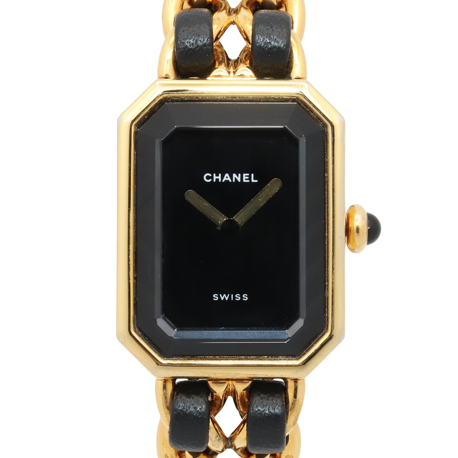 プルミエール S レディース 腕時計 クオーツ GP（ゴールドメッキ） レザー ブラック シャネル 時計 CHANEL