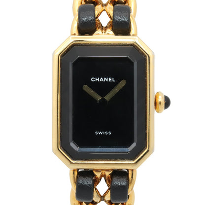 プルミエール S レディース 腕時計 クオーツ GP（ゴールドメッキ） レザー ブラック シャネル 時計 CHANEL