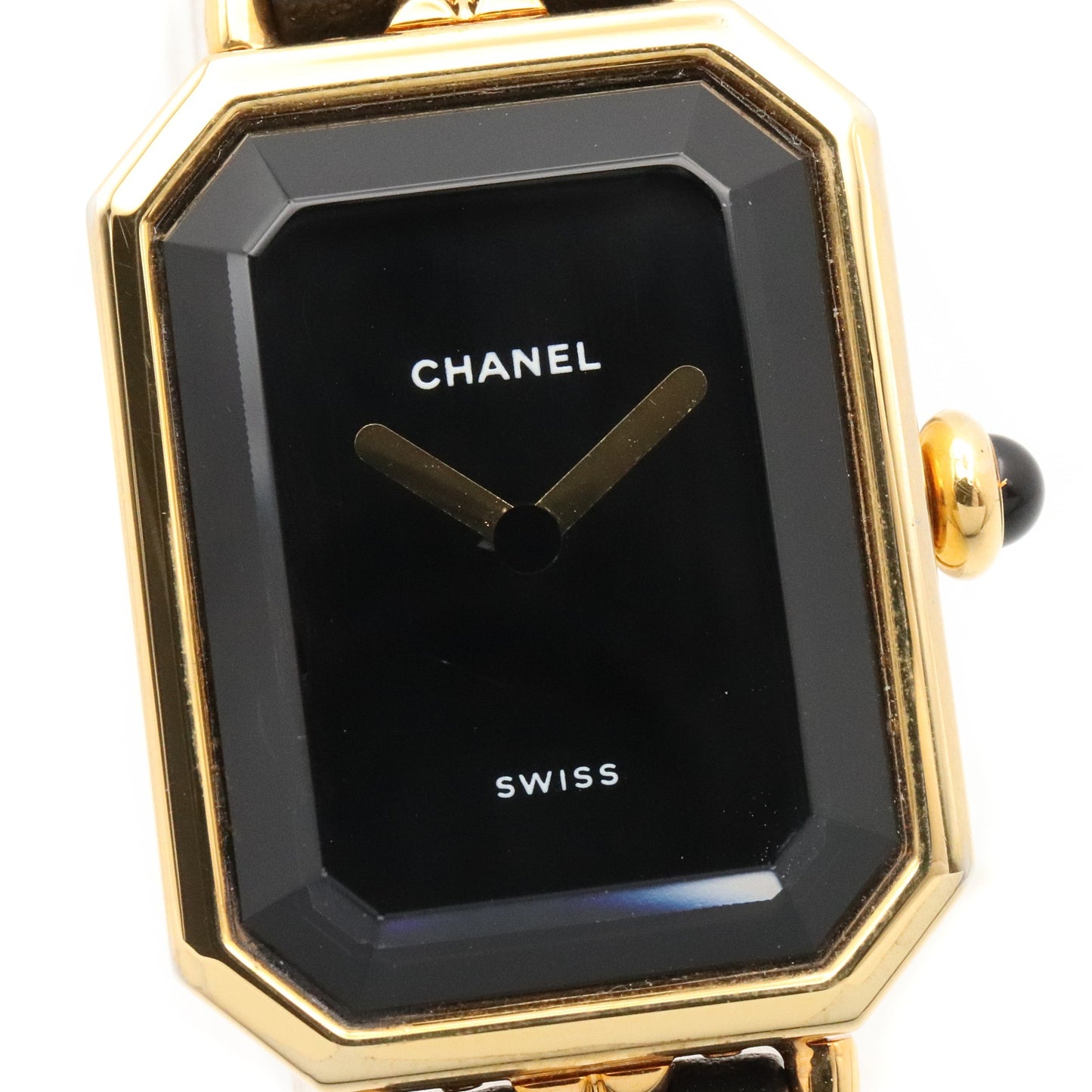 プルミエール S レディース 腕時計 クオーツ GP（ゴールドメッキ） レザー ブラック シャネル 時計 CHANEL
