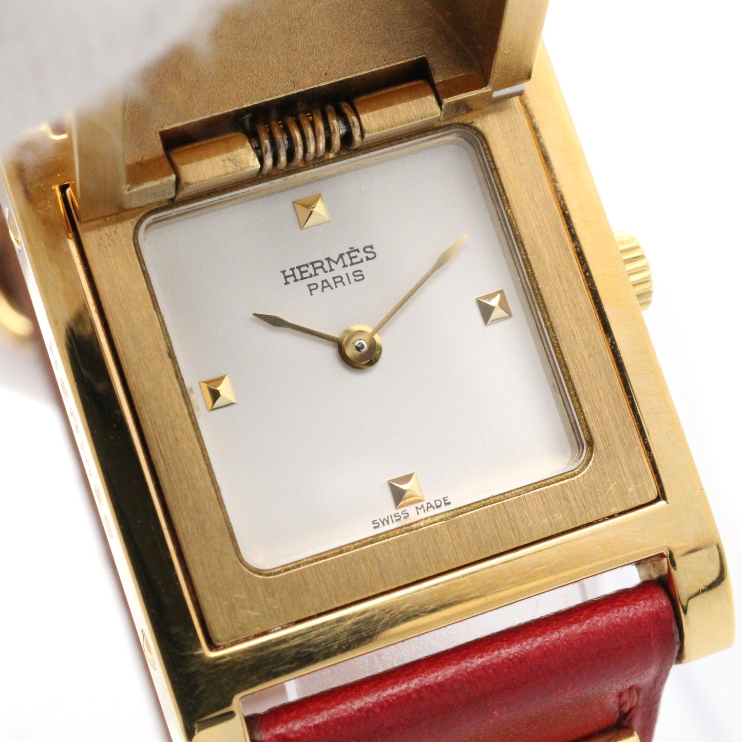 メドール レディース 腕時計 クオーツ GP（ゴールドメッキ） レザーベルト ホワイト エルメス 時計 HERMES