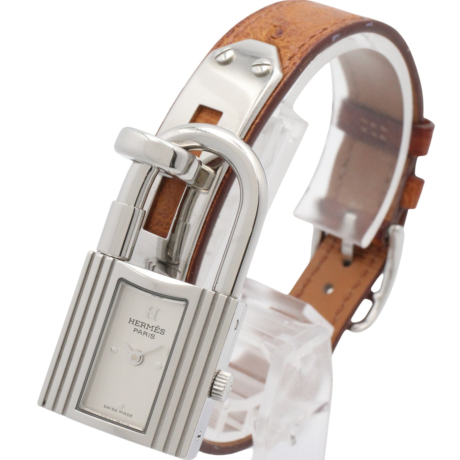 ケリーウォッチ レディース 腕時計 クオーツ ステンレススチール オーストリッチ革 シルバー エルメス 時計 HERMES
