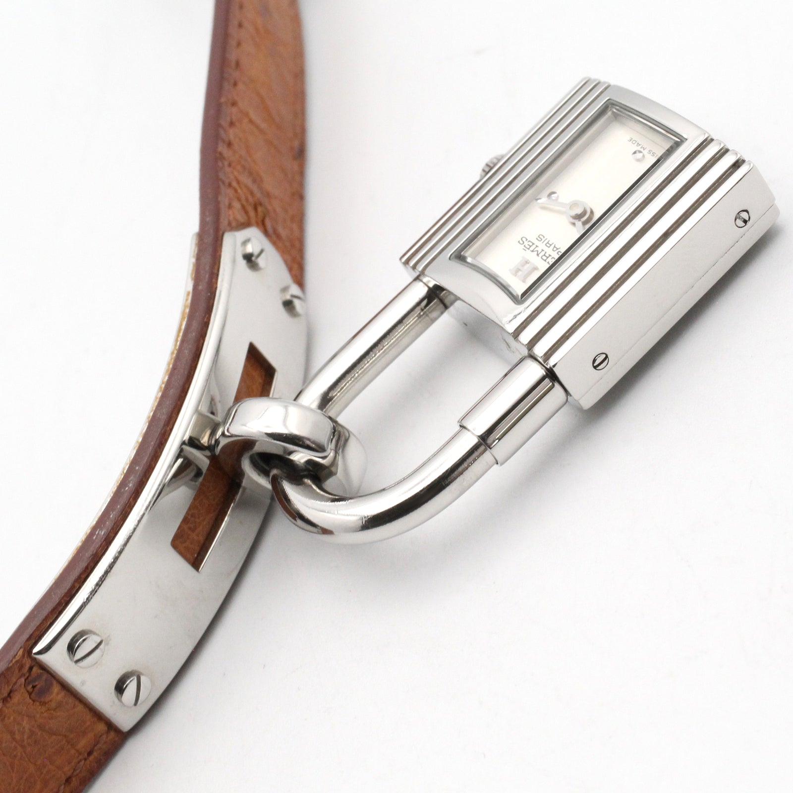 ケリーウォッチ レディース 腕時計 クオーツ ステンレススチール オーストリッチ革 シルバー エルメス 時計 HERMES