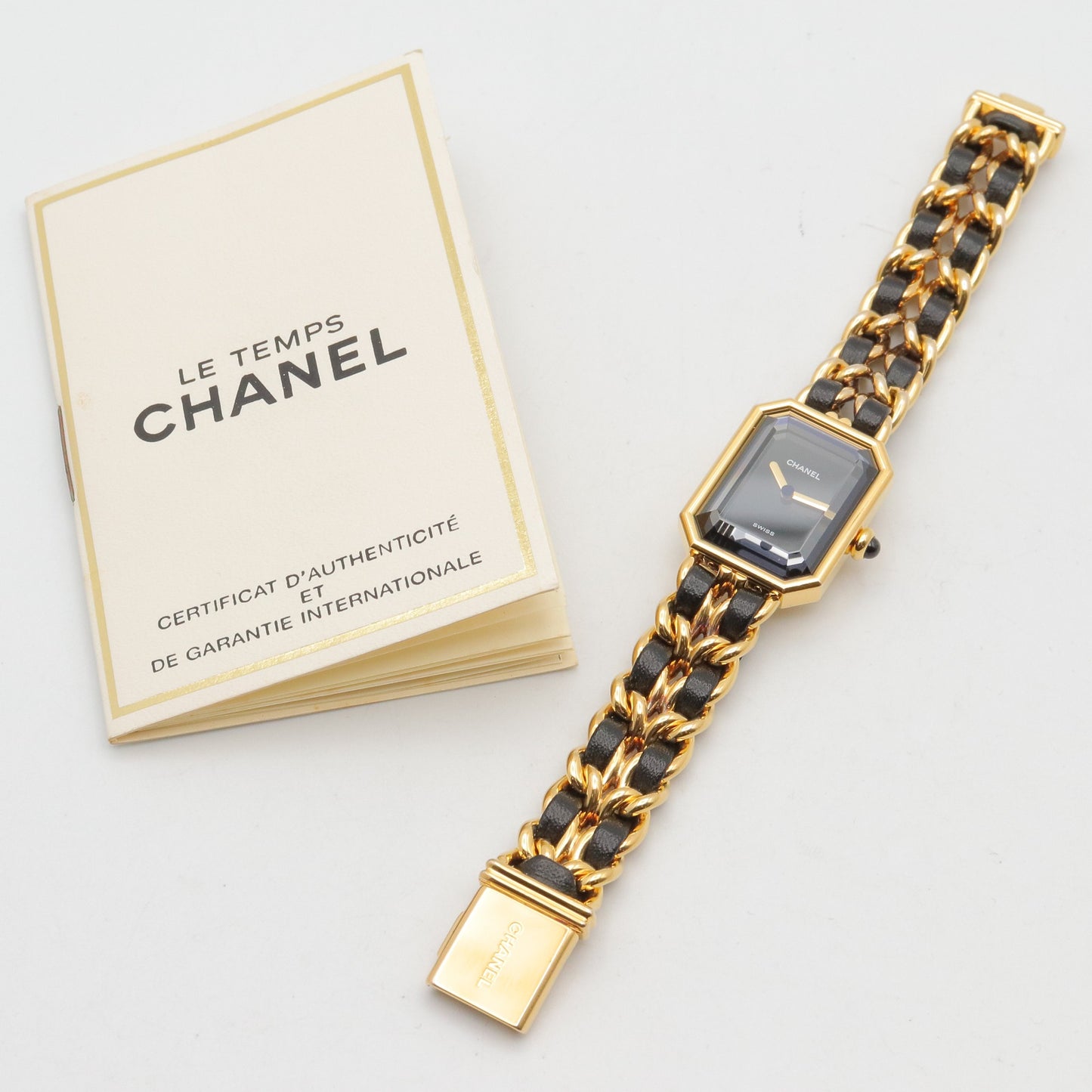 プルミエール S レディース 腕時計 クオーツ GP（ゴールドメッキ） レザー ブラック シャネル 時計 CHANEL